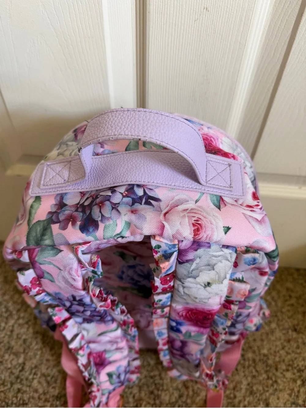 Posh Peanut Pink Floral Ruffle Kids Backpack